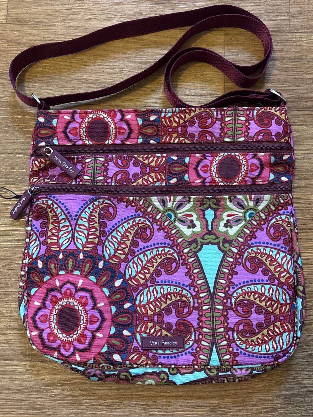 Vera Bradley Hipster Crossbody Bag 3 Zip Pink/Purple Floral NWOT